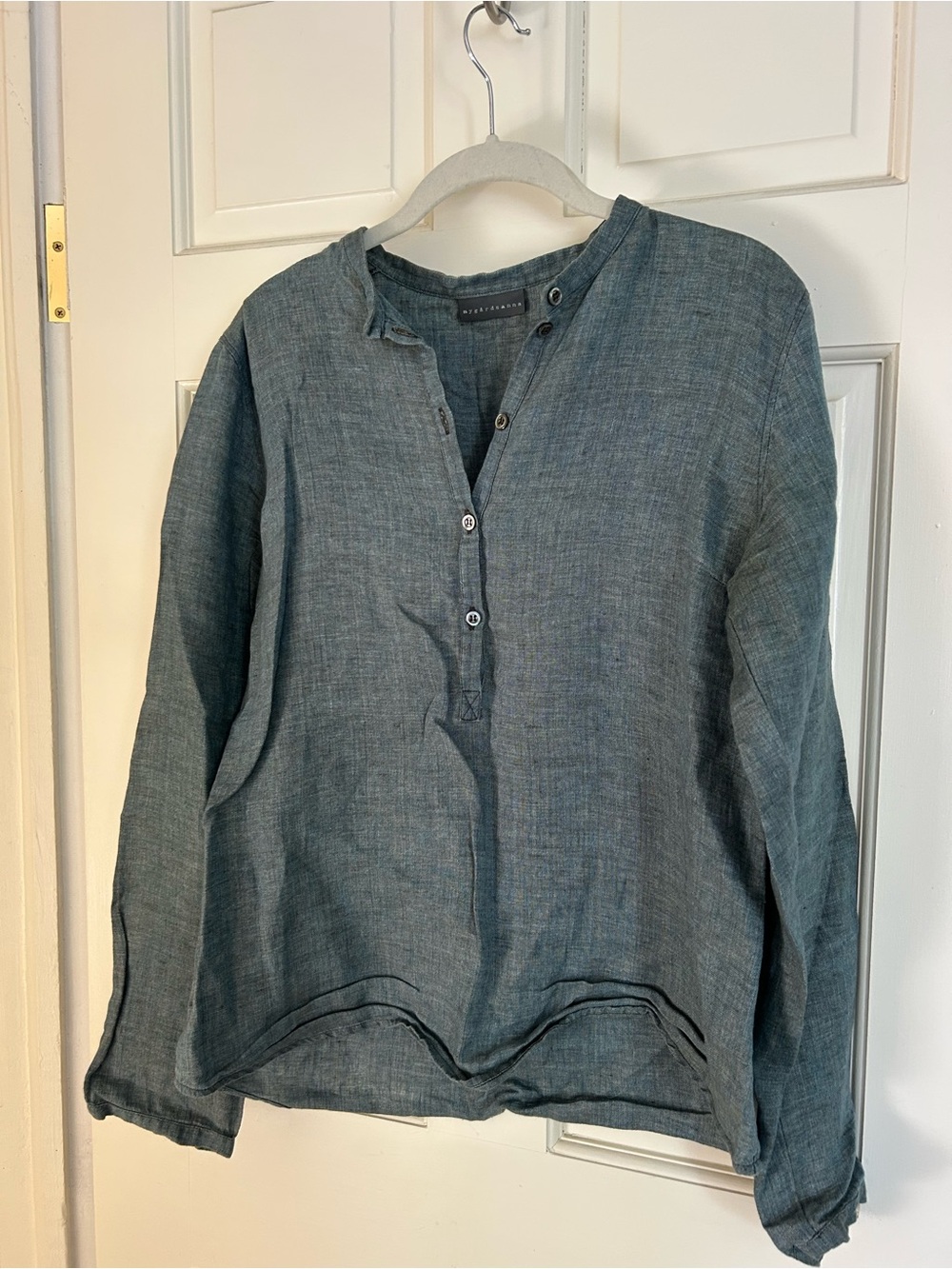 Nygardsanna long sleeve 100% linen pullover blouse 1/4 button up shirt